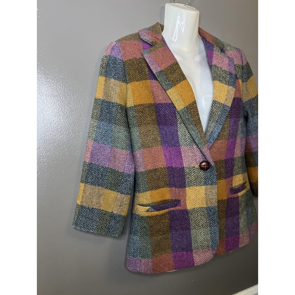 CAbi Blazer Womens 2 Multicolor Plaid Wool Blend 3/4 Sleeve Lined Jacket - Picture 3 of 9